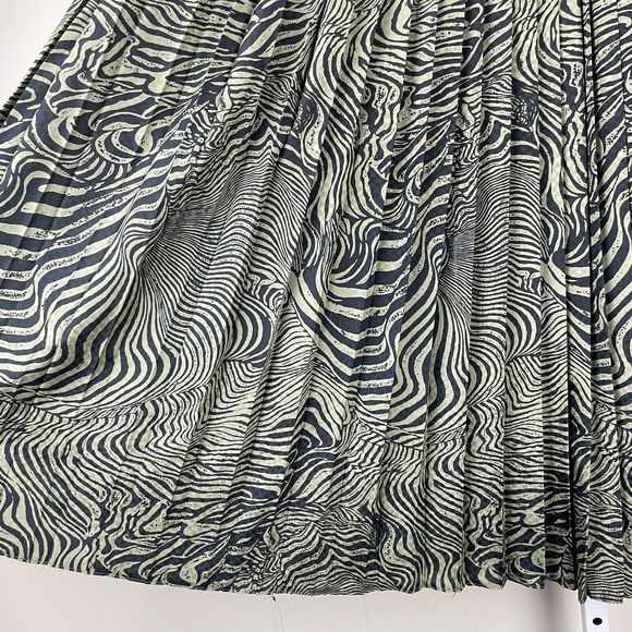 Vintage Bardehle Pleated Maxi Skirt Olive Green Black Swirly Stripes EU‎ Size 40 - Picture 4 of 6